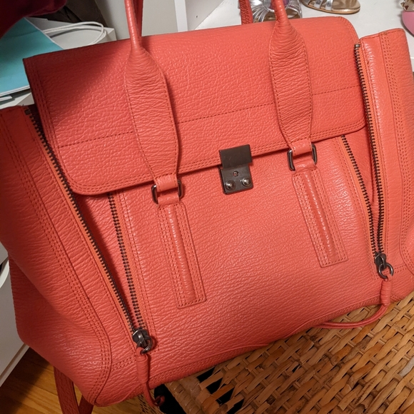 PHILLIP LIM 3.1 Textured Calfskin Large Pashli Satchel Coral - Picture 3 of 16